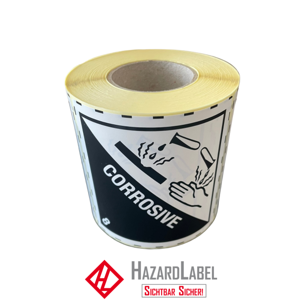 Hazard Label Class 8, 10x10 cm, Paperlabel, CORROSIVE